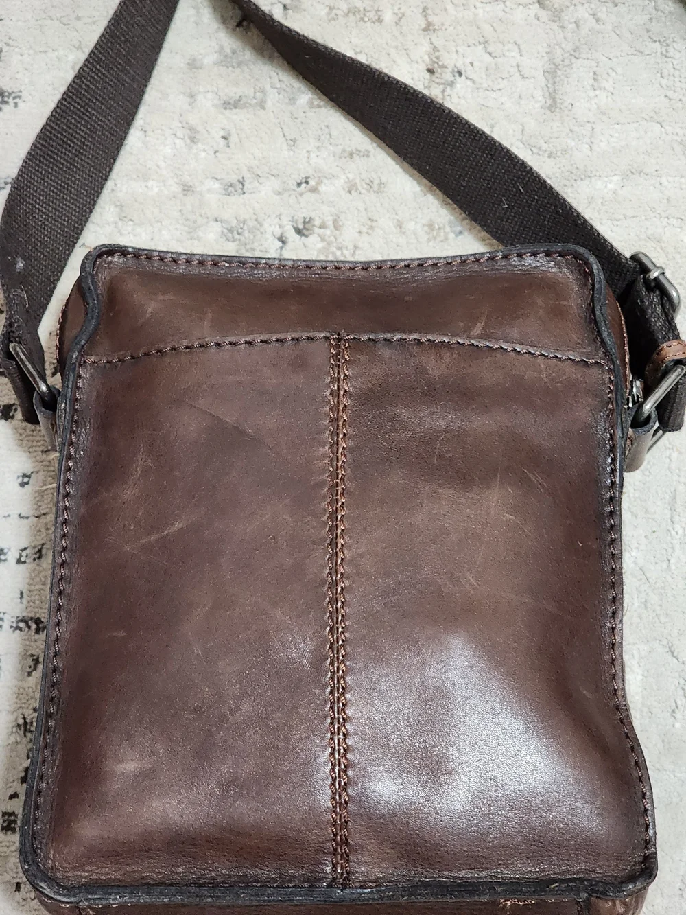 Men's Brown Leather Crossbody Bag - Classic Everyday Carry Muliple Zip Pockets